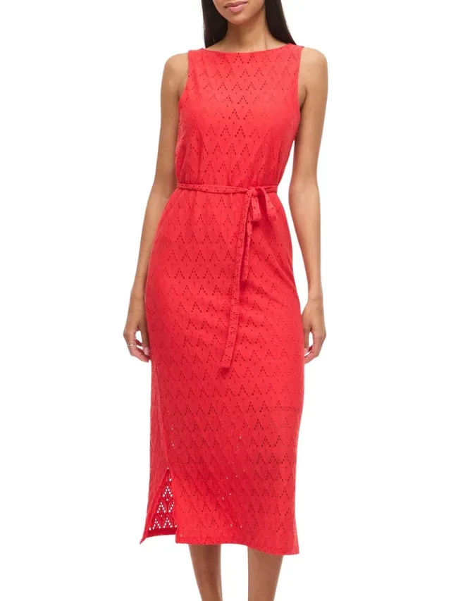 Vila Malina V-Neck Midi Jurk Dames rood - roze