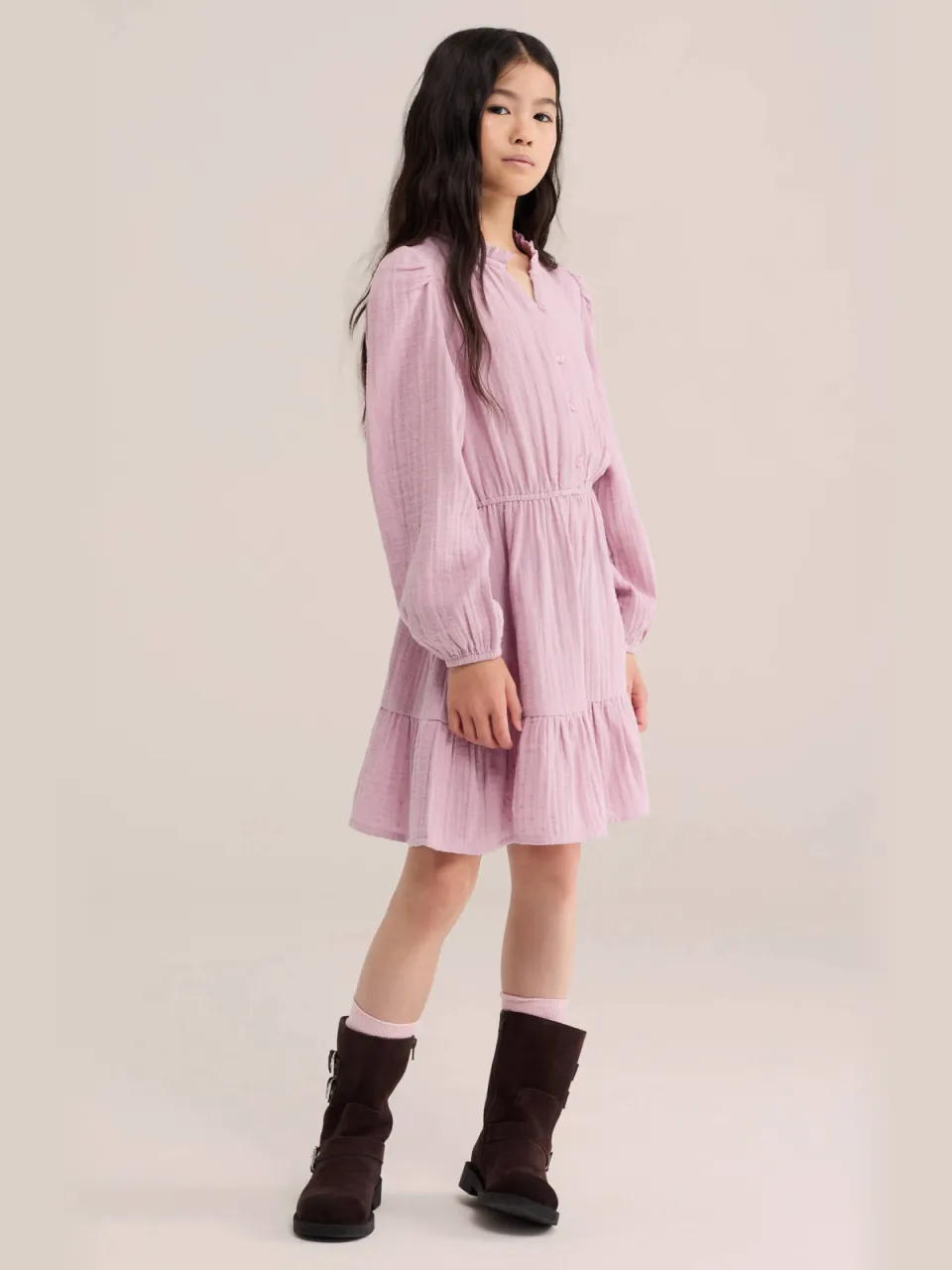 WE Fashion midi jurk met plooien roze