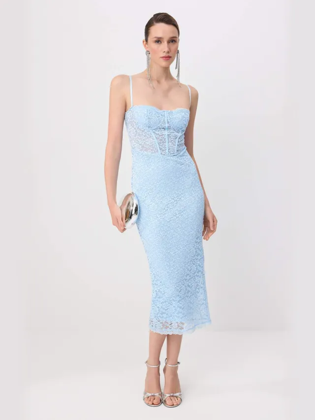 Trendyol TRENDYOLMİLLA Dames Donkerblauw Effen Midi Mouwloos Stijlvol/Avond Bodycon Jurken
