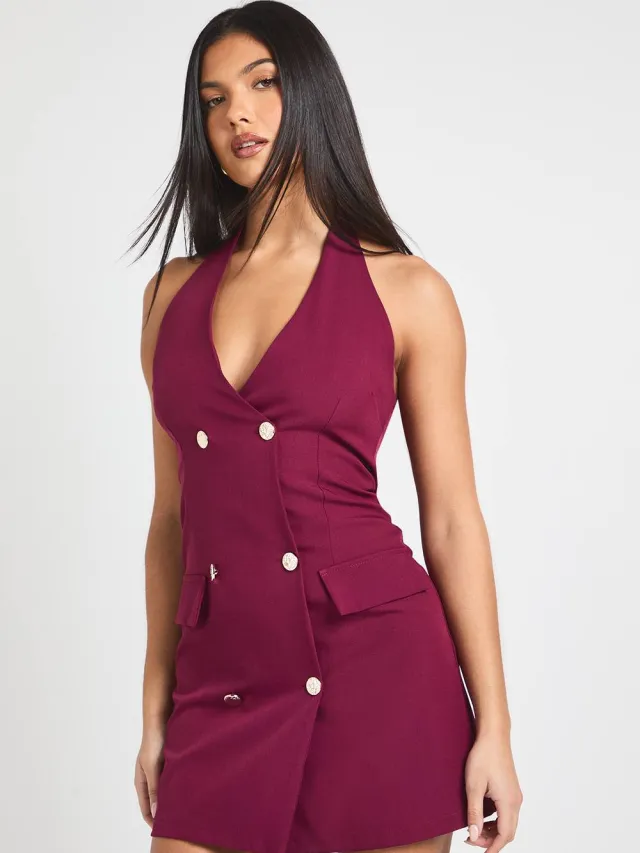 boohoo Dames Getailleerde Halterneck Mini Jurk kersen, foto 2