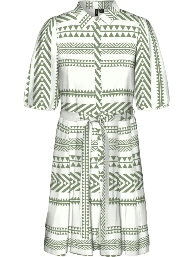 Vero Moda VMDICTHE 2/4 SHORT VOLUME DRESS WVN GA - Dames - Mini jurken Snow White
