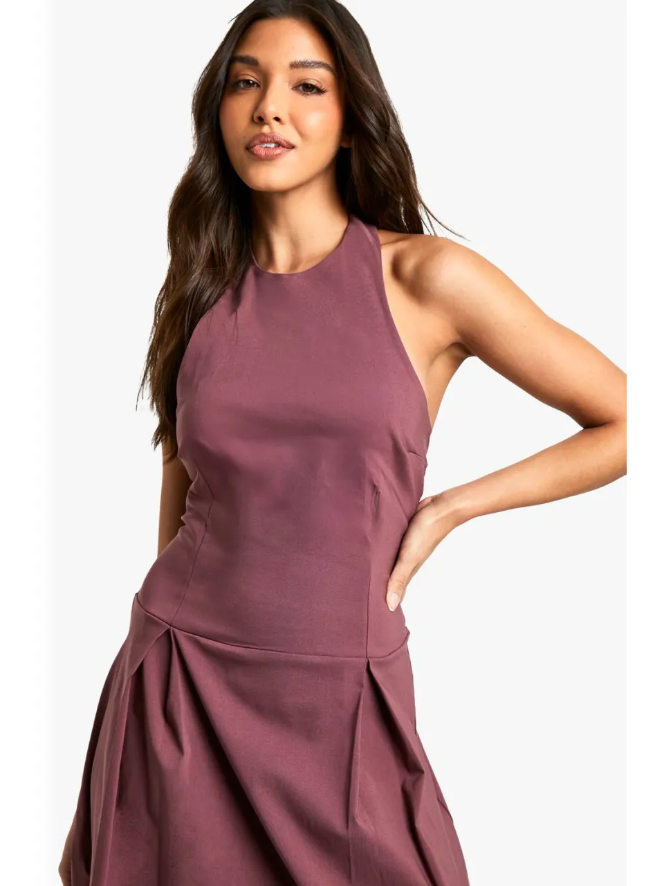 boohoo Dames Bengaline Halter Neck Midaxi Skater Jurk mauve, foto 3