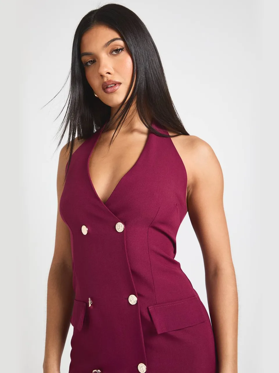 boohoo Dames Getailleerde Halterneck Mini Jurk kersen, foto 4