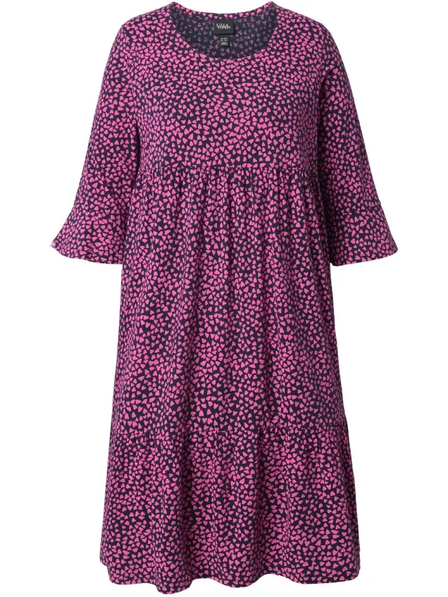Ulla Popken Dames - Midi-jurk harten A-lijn ronde hals 3/4-mouwen - Marine - Maat 46+