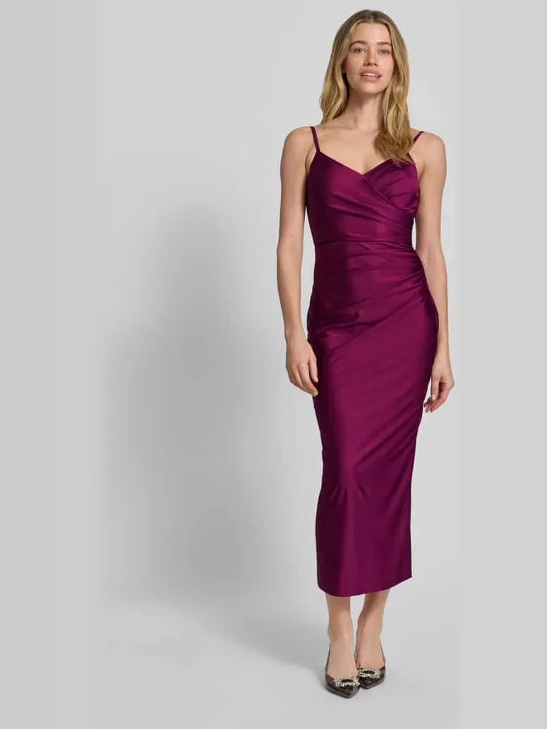 TROYDEN COLLECTION cocktailjurk met spaghettibandjes en V-hals Prune