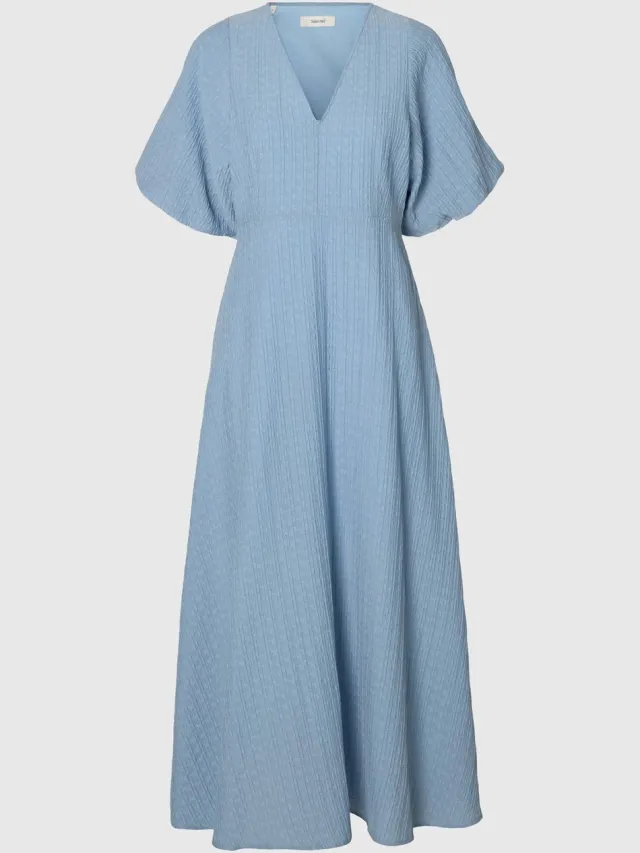 Selected WOMEN Slfmaddie Ss Closed Back Midi Dress Dames - Jurk - Lichtblauw