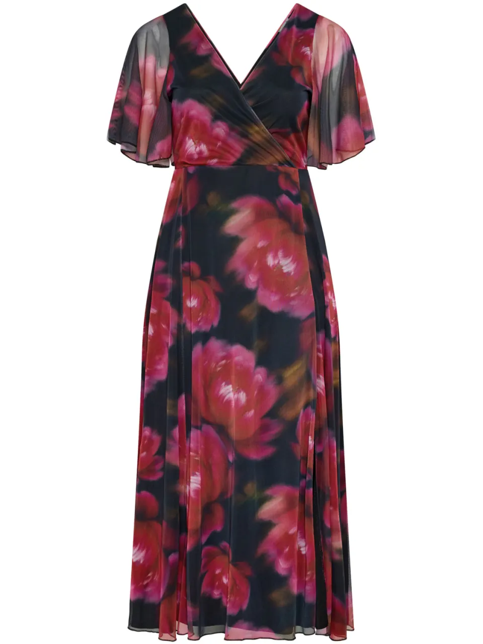 Yours London Zwarte En Roze Abstracte Bloemenprint Mesh Jurk, foto 3