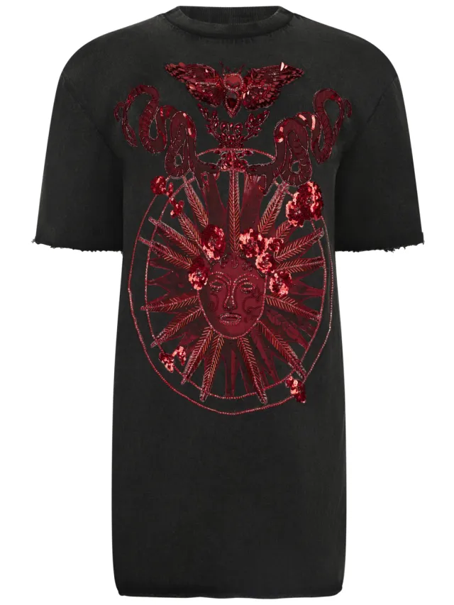 Philipp Plein Open Back T-Shirt Dress Butterfly Tattoo zwart, foto 2