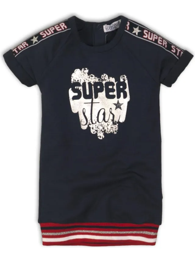 Dirkje baby meisjes korte mouwen jurk Super Star Navy