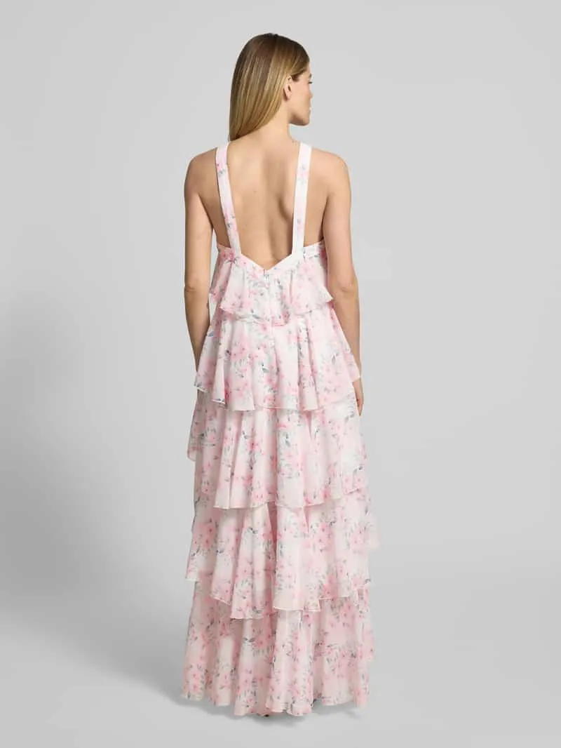 Vero Moda Volant avondjurk met V-hals model 'FELICIA' lichtroze, foto 4