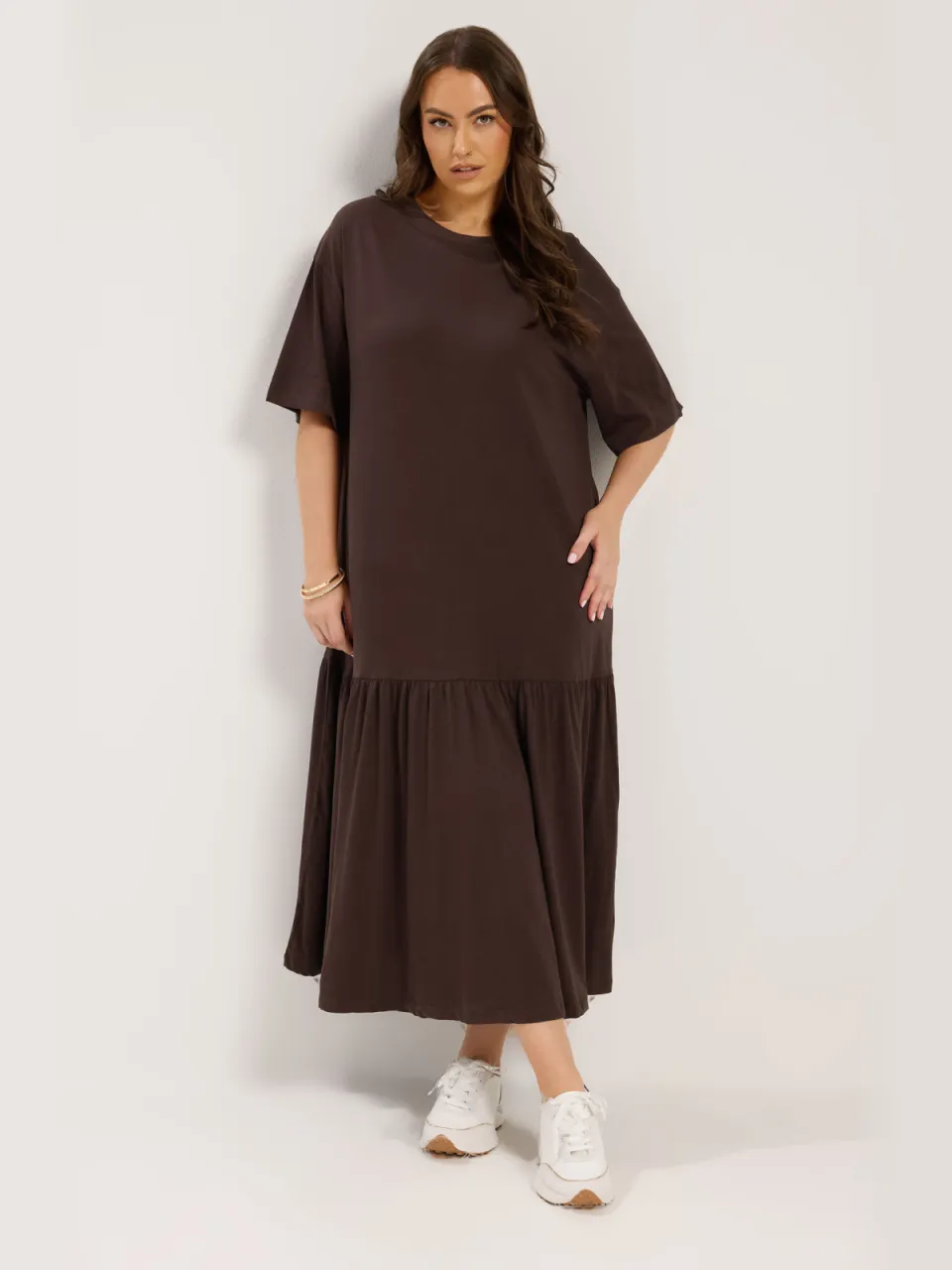 Yours Chocoladebruine Maxijurk Met Lage Taille, foto 3