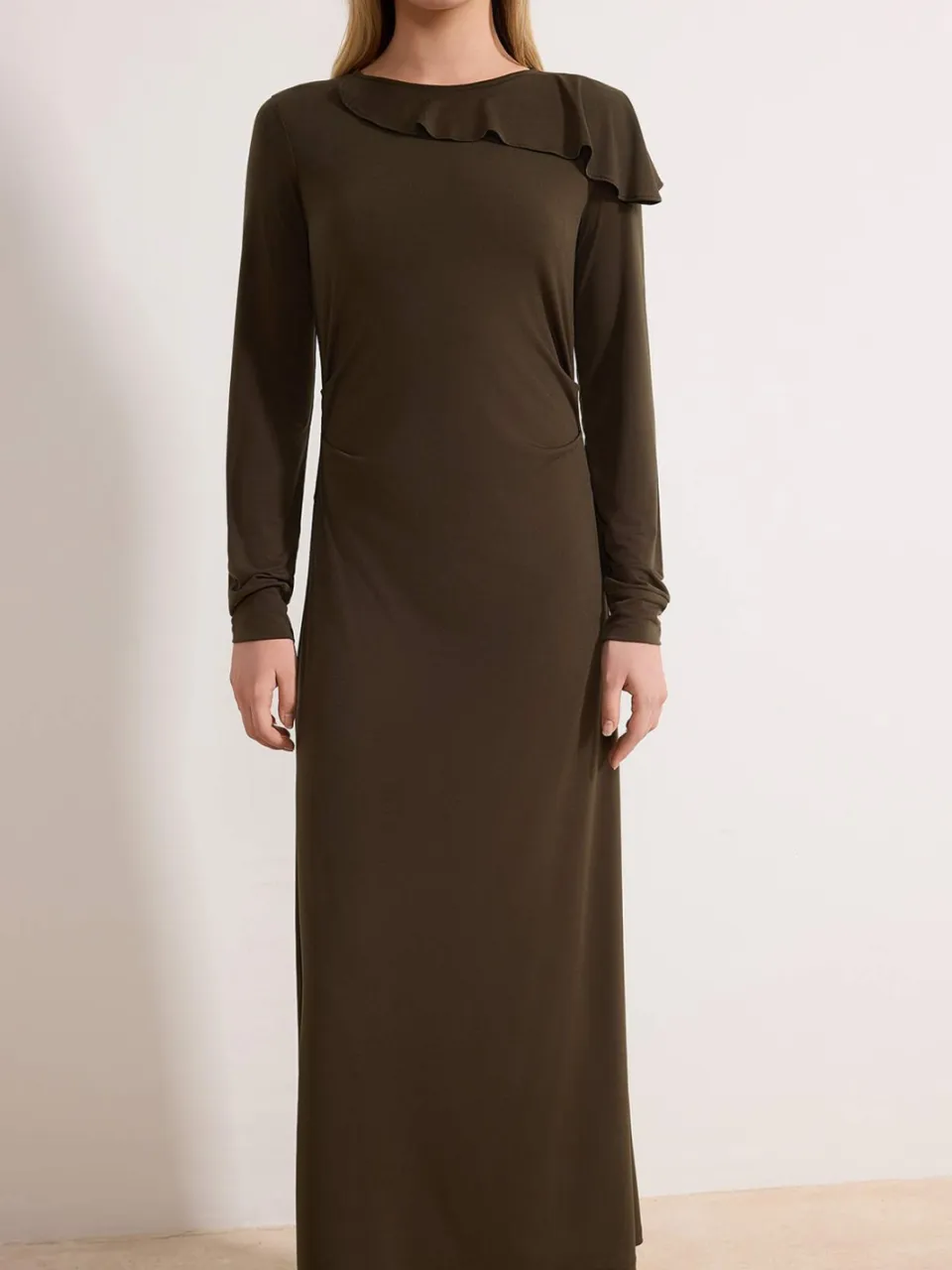 Turkishsouq Dames maxi-jurk, plat model, lang, casual/dagelijks, shiftmodel, hijab kaki, foto 2