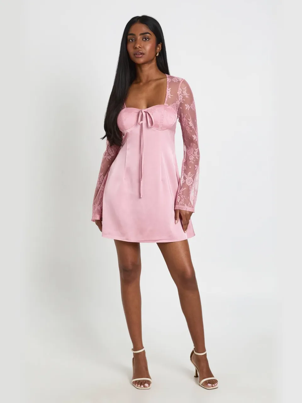 boohoo Dames Kanten Mini-jurk Met Wijde Mouwen roze, foto 2