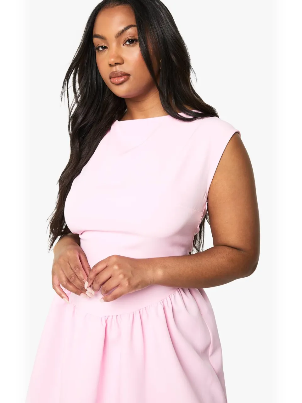 boohoo Dames PLUS SLASH NECK MINijURK baby roze, foto 4