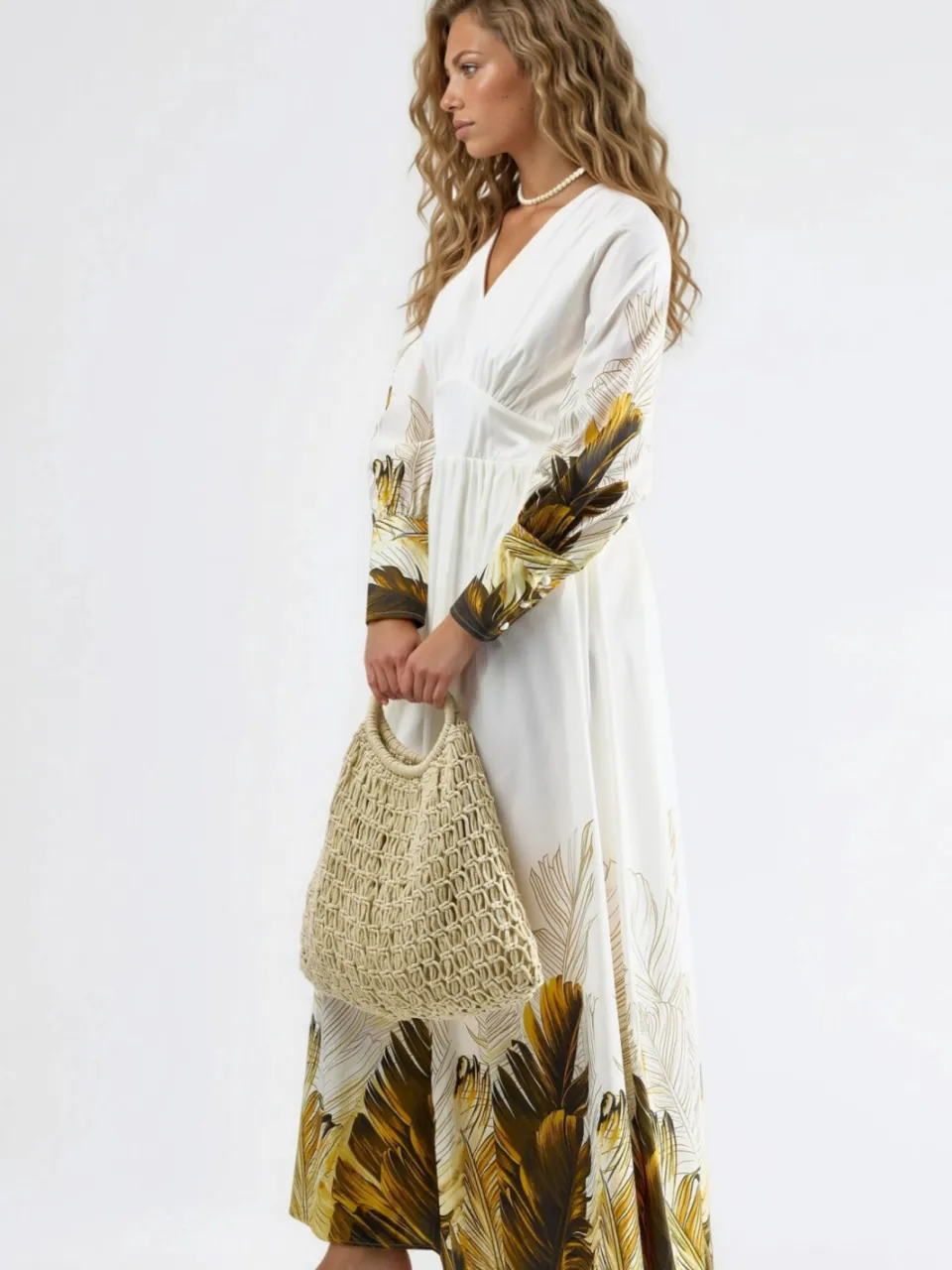 MSN Collection Tropisch Bloemenprint Maxi Jurk wit, foto 2