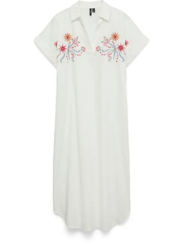 Vero Moda VMLINA SS 7/8 V-NECK DRESS WVN LCS - Dames - Maxi jurken Snow White