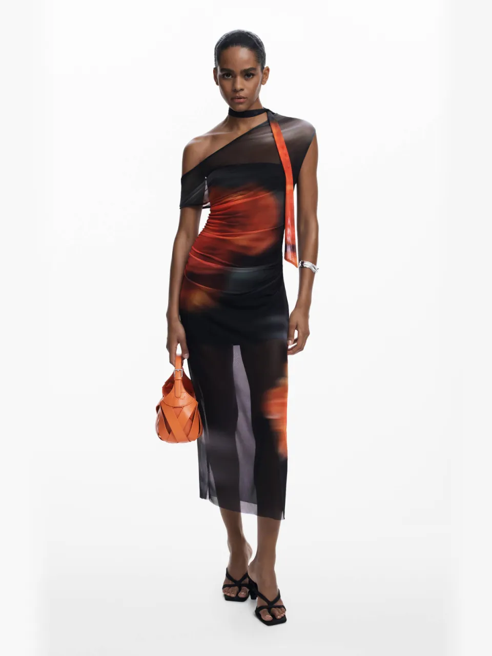 Desigual mesh off shoulder jurk zwart