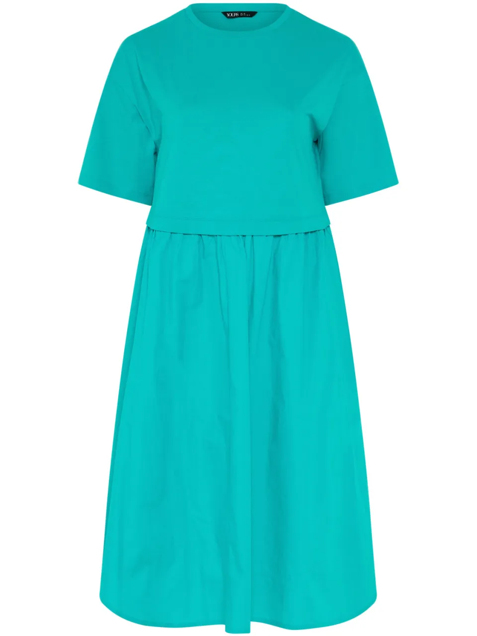 Yours Turquoise Blauw Poplin Tshirt Midijurk-56, foto 4