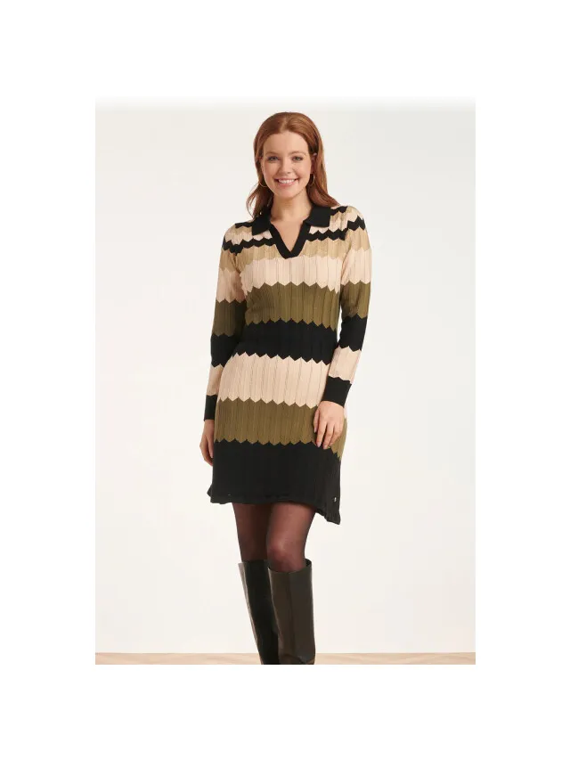 Smashed Lemon 24610 neutrale zig-zag gebreide jurk Beige