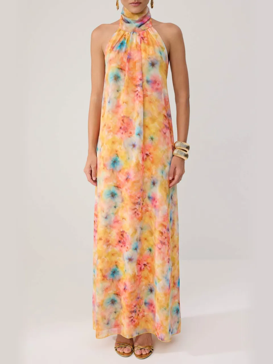 Trendyol TRENDYOLMİLLA Dames Geel Abstract Maxi Mouwloos Diploma-uitreiking / Gala Recht Avond & Gala Jurk Mosterdgeel