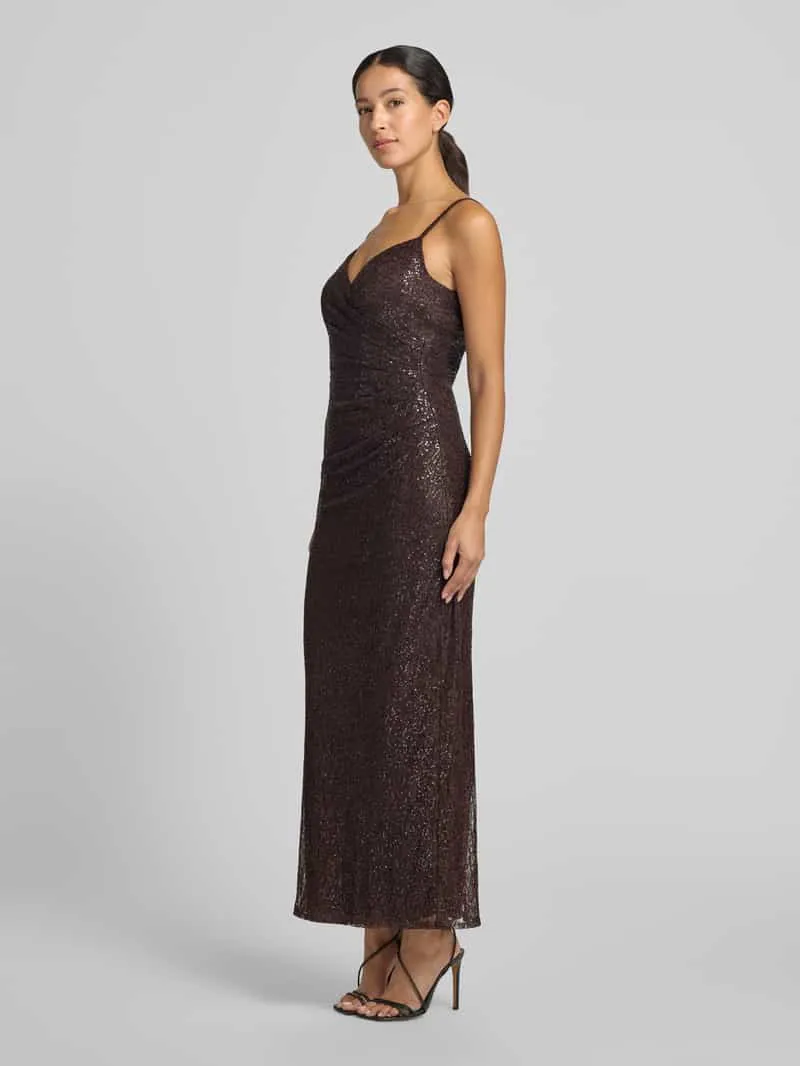 TROYDEN COLLECTION Midi-jurk met pailletten en v-hals chocoladebruin, foto 3