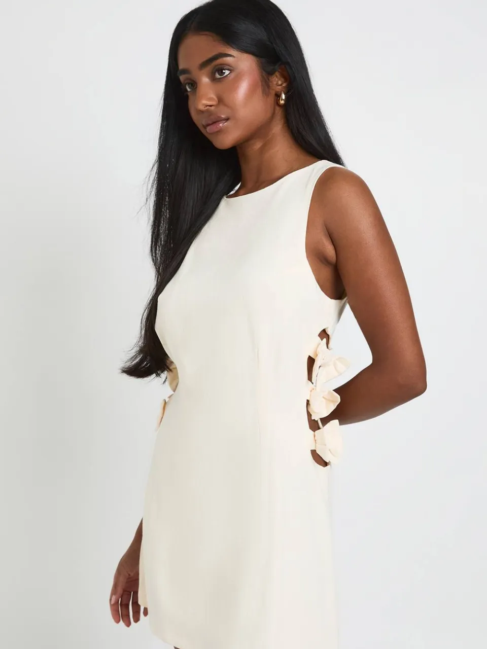 boohoo Dames Linnen-look Shift Jurk Met Strikdetail crème, foto 2