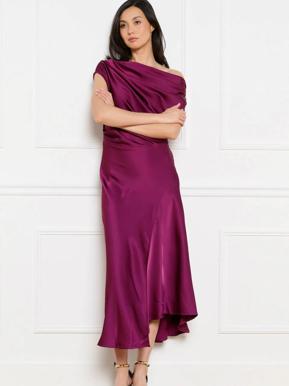 LOLALIZA one shoulder jurk fuchsia