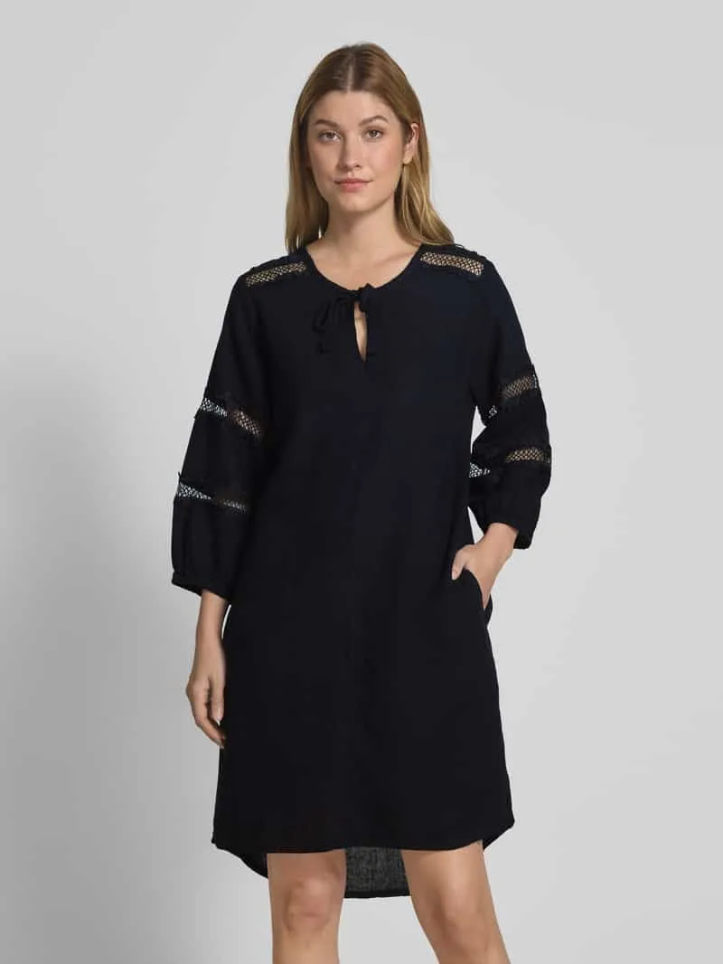 FREE/QUENT Knielange linnen jurk van een mix van linnen en viscose, model 'Laluna' Zwart