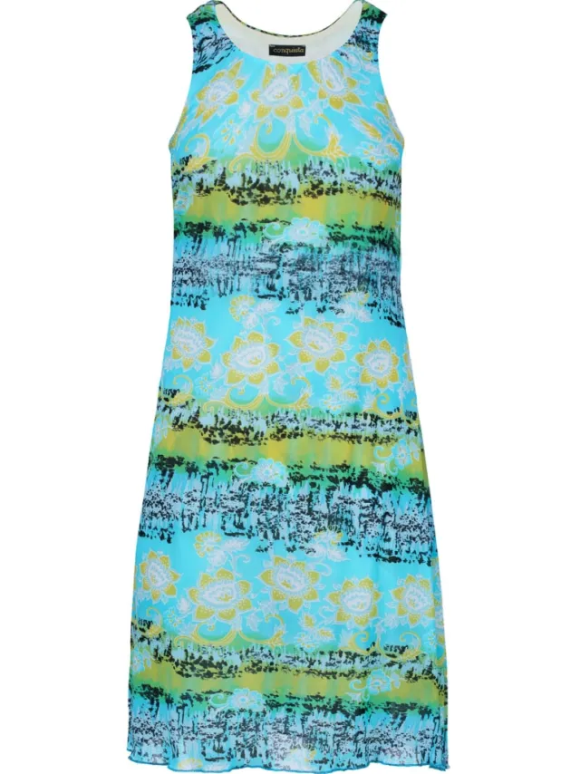 Conquista Mouwloze zomerjurk – veelkleurige bloemenprint, doorzichtige nylon overlay, volledig gevoerd met katoen veelkleurig, foto 2
