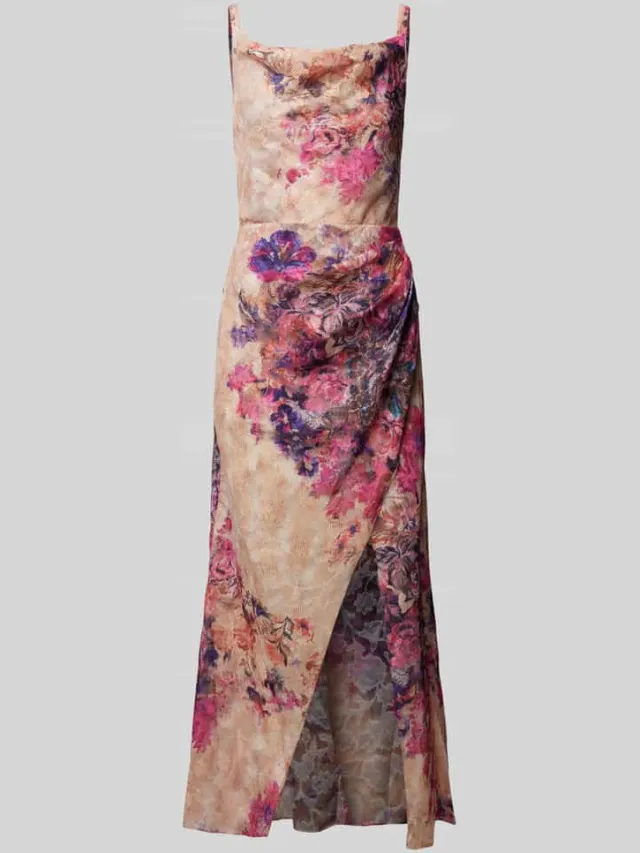 ADLYSH Avondjurk in wikkellook met bloemenmotief zand, foto 2