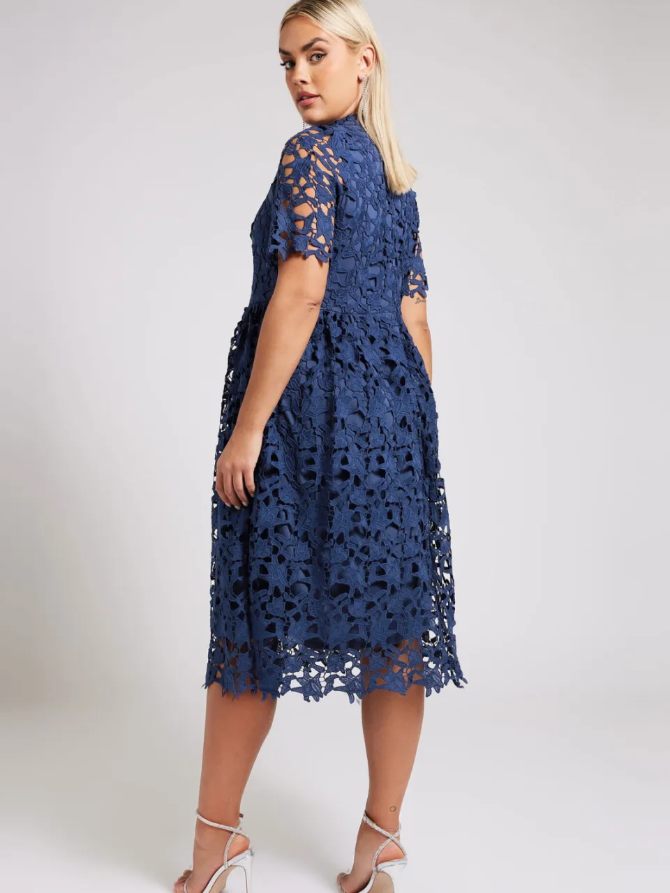 Yours London Midijurk Met Gehaakt Ontwerp In Donkerblauw blauw, foto 3