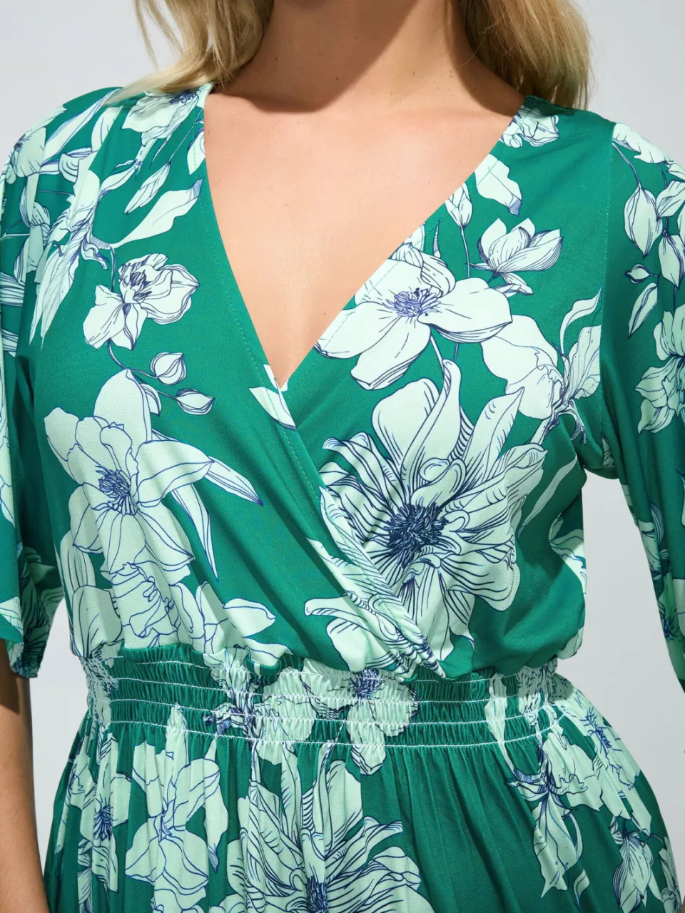 Yours London Maxijurk Met Bloemenmotief, Elastische Taille En Engelmouwen In Groen, foto 2
