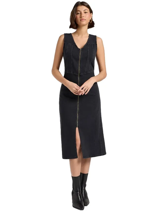 Lee 112370998 Lange Jurk Zonder Mouwen Zwart XS Vrouw