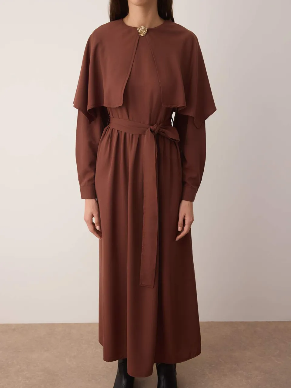 Trendyol Modest Dames Bruin Effen Maxi Lang Casual A-lijn Modest Jurken, foto 2