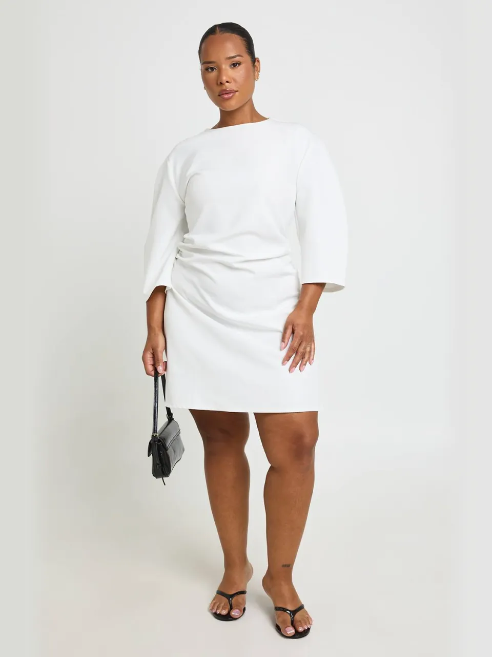 boohoo Dames Plus 3/4 Ballonmouwen Mini-jurk Met Getailleerde Taille Ivoor