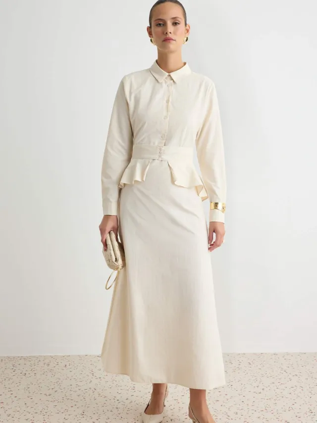 Trendyol Modest Dames Geel Effen Maxi Lang Casual Skater Modest Jurken