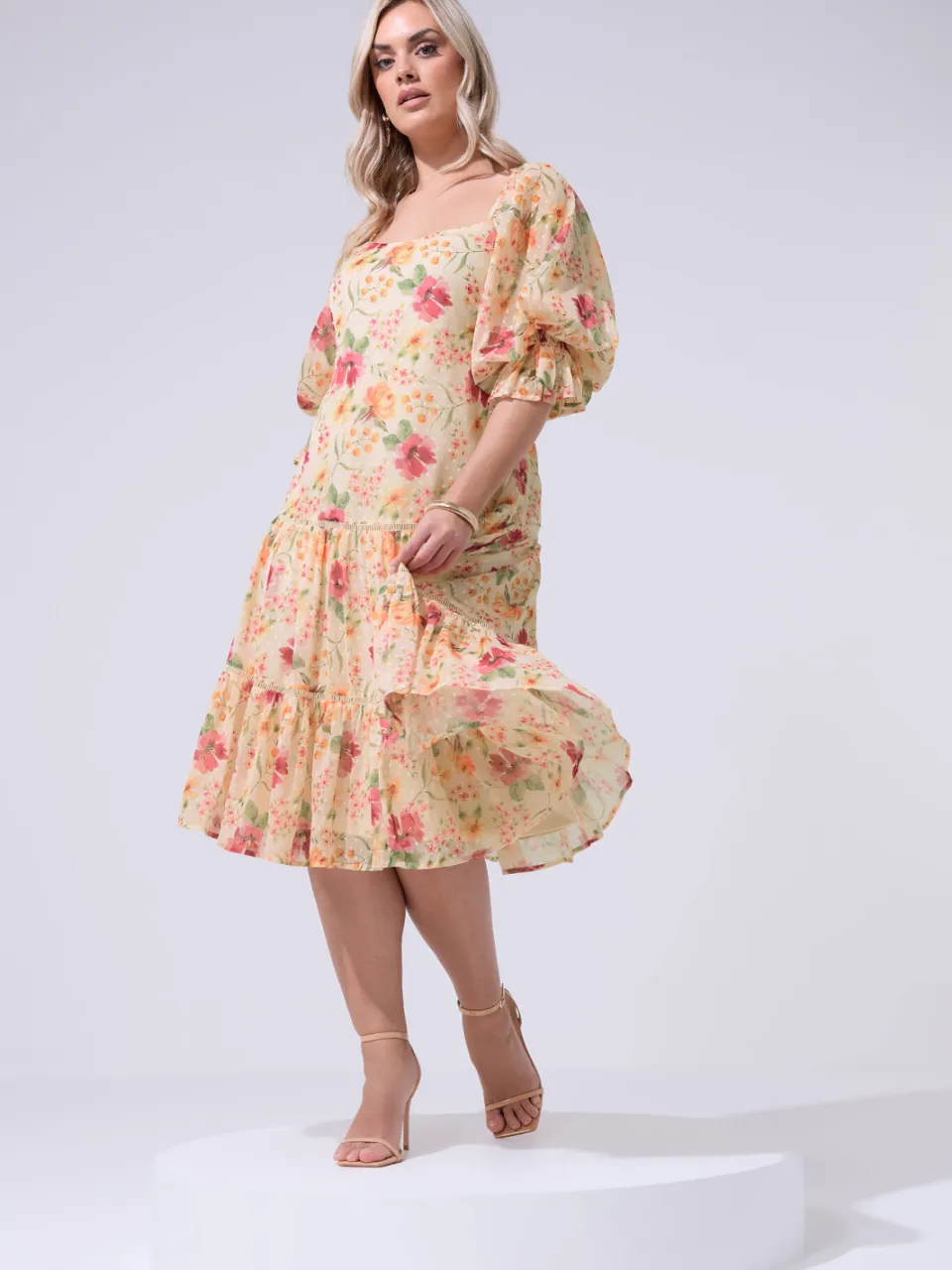 Yours London Nude Midijurk Met Bloemenprint-56, foto 2