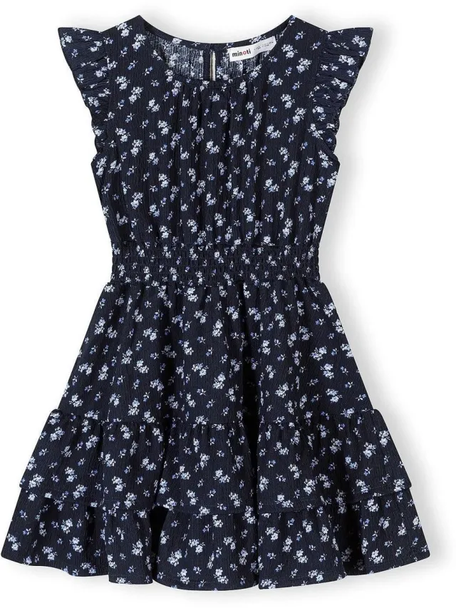 Minoti meisjes jurk met bloemenprint - donkerblauw