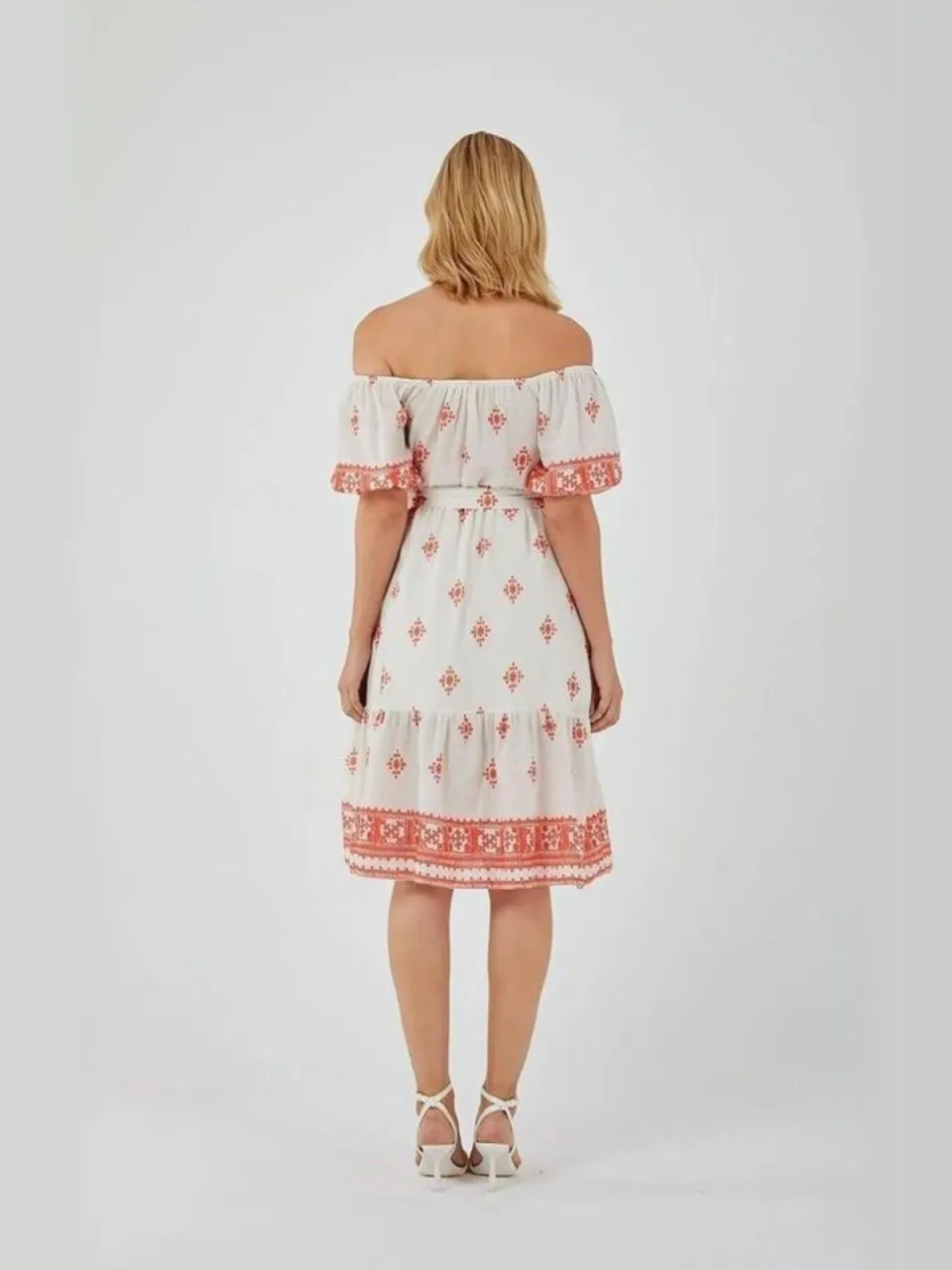 Mixray Bloemen Off Shoulder Midi Jurk oranje, foto 2