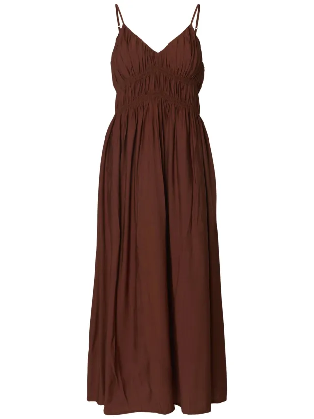 Selected Women viscose zomerjurk met plooien - roodbruin