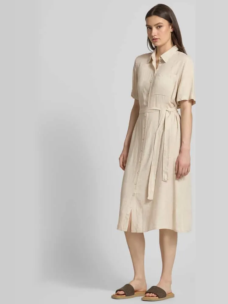 Pieces Losjes vallende vrijetijdsjurk van viscose-linnenmix model 'PIA' beige, foto 3