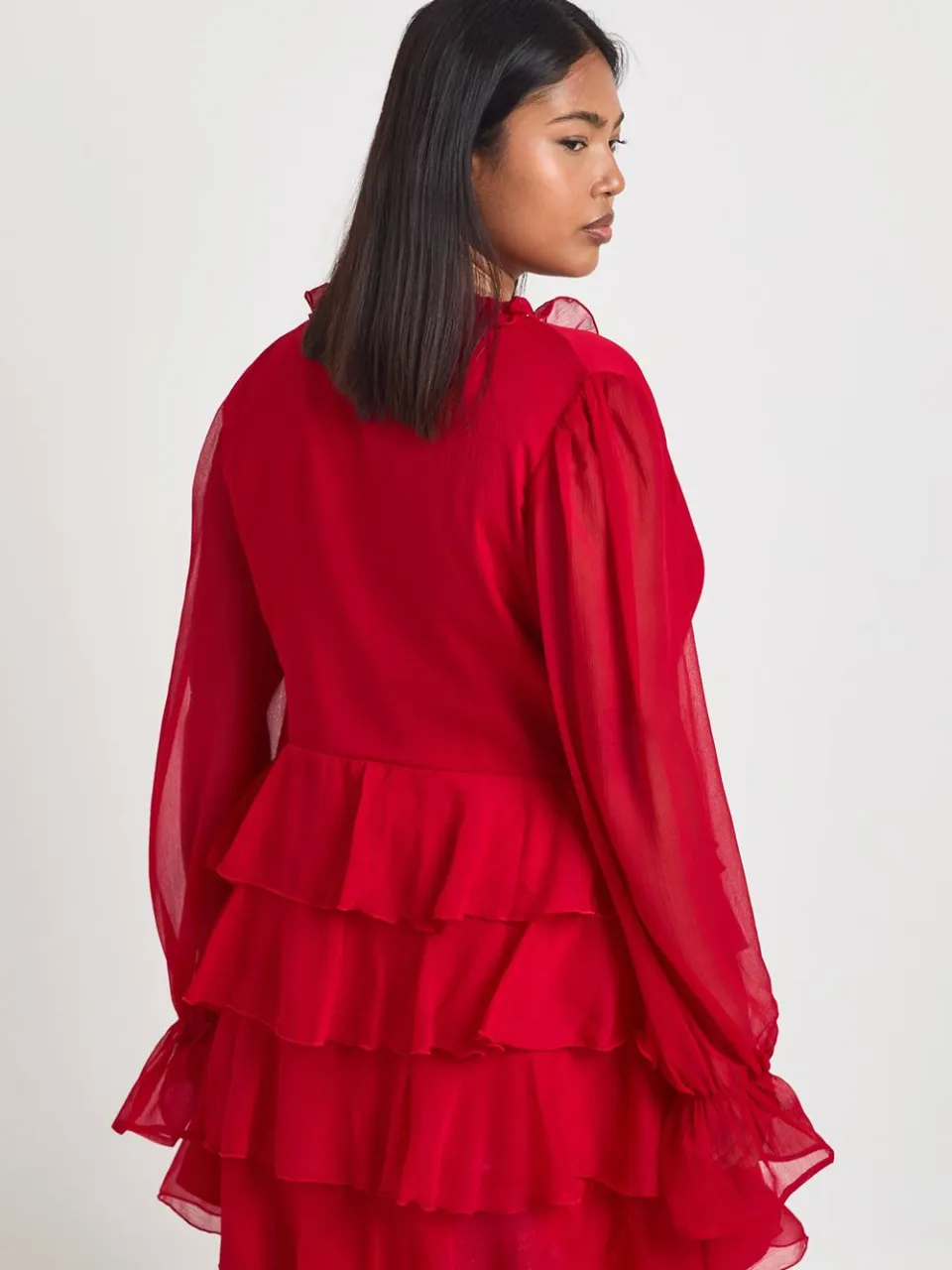 boohoo Dames Plus Ruffle Wrap Skater Jurk rood, foto 3