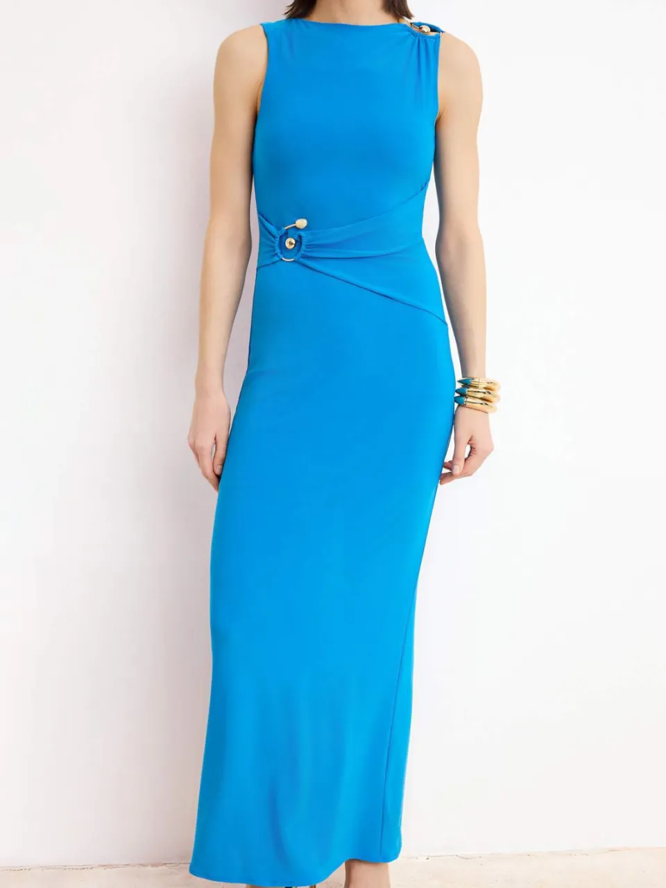 Trendyol TRENDYOLMİLLA Dames Blauw Effen Maxi Mouwloos Recht Avond & Gala Jurk, foto 2