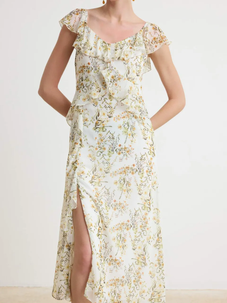 Trendyol TRENDYOLMİLLA Dames Ecru Bloemen Maxi Kort Avond / Dagelijks A-lijn Jurken, foto 2