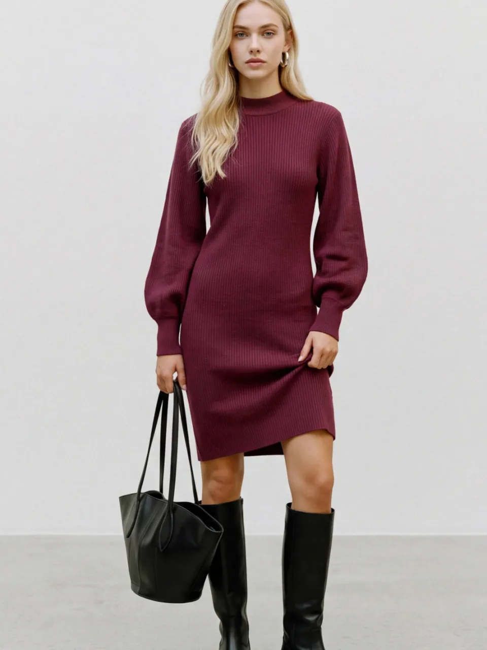 Vero Moda gebreide midi jurk - donkerrood