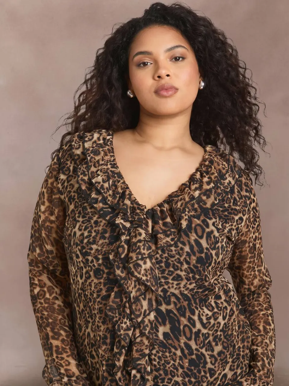 boohoo Dames Plus Chiffon Luipaard Ruffle Midaxi Jurk luipaardprint, foto 2