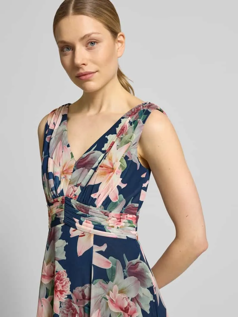 Christian Berg Cocktail maxi-jurk met V-hals en loopsplit marineblauw, foto 2