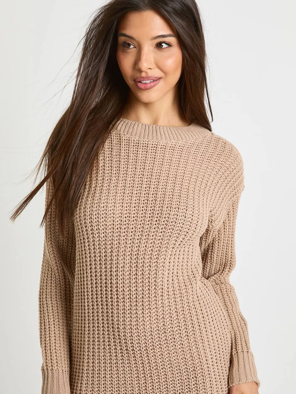 boohoo Dames Crew Neck Jumper Dress tan, foto 4