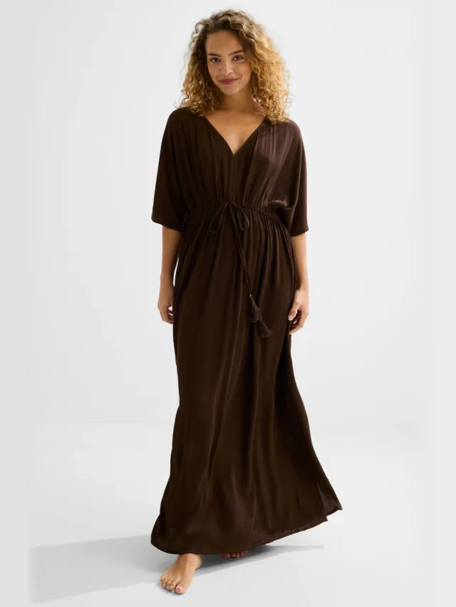 BEACHWAVE crinkle strandjurk donkerbruin