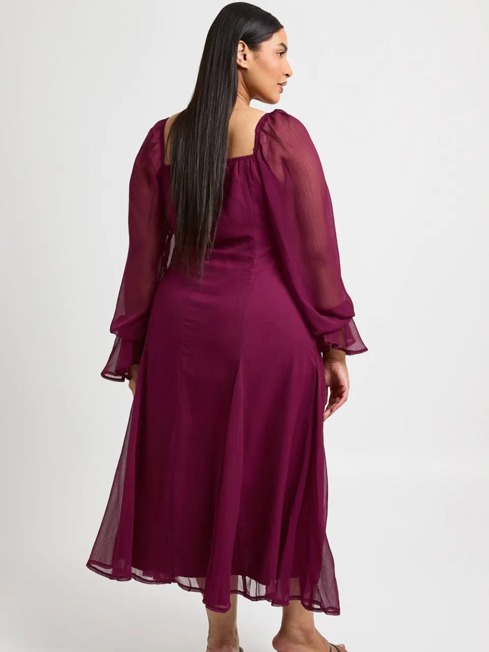 boohoo Dames Plus Midi-jurk Met Gestructureerde Chiffon En Godet Zoom kersen, foto 2